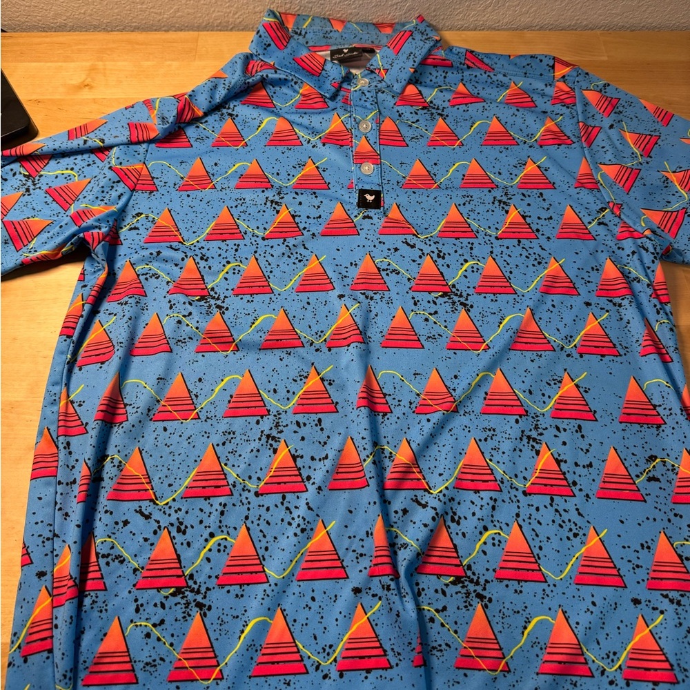 Bad Birdie - Blue and Red Prism Golf Polo 
Men’s medium